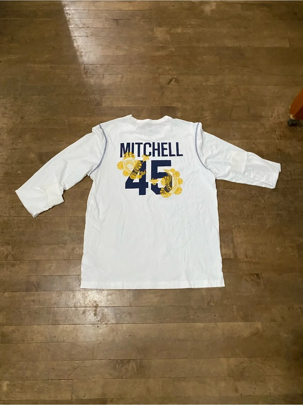 adidas White Long-Sleeve Tee with Yellow Tiger Graphic and Navy Accents